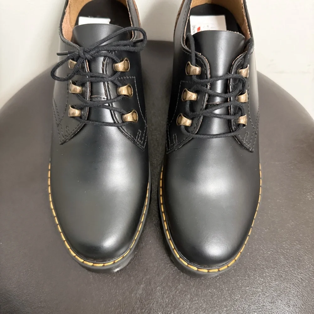 Dr Martens Black Vintage Smooth Leona Lo Platform Block Heel Shoes NWOB US 10